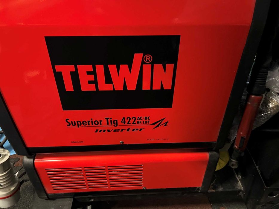 Aparat Sudură Profesional TIG Telwin Superior 422 Trifazat + Răcire CRA 4000 + Pachet Complet Aluminiu/Inox (Butelie Argon Nouă, Cărucior, Accesorii)
