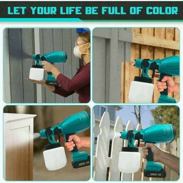 Нов акумулаторен пистолет за боядисване с 2 батерии на супер цена! Пести време и усилия, Месингова дюза, Голям 800 ml резервоар, 3 модела на пръскане
