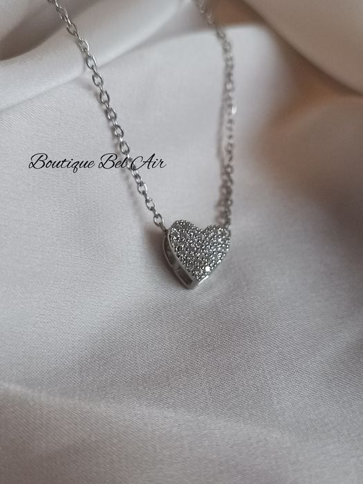 Комплект сребърно колие + обеци "Сърце", подарък за жена