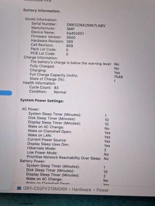 Apple Macbook pro 16 2019 I9 89 de cicluri baterie MDM