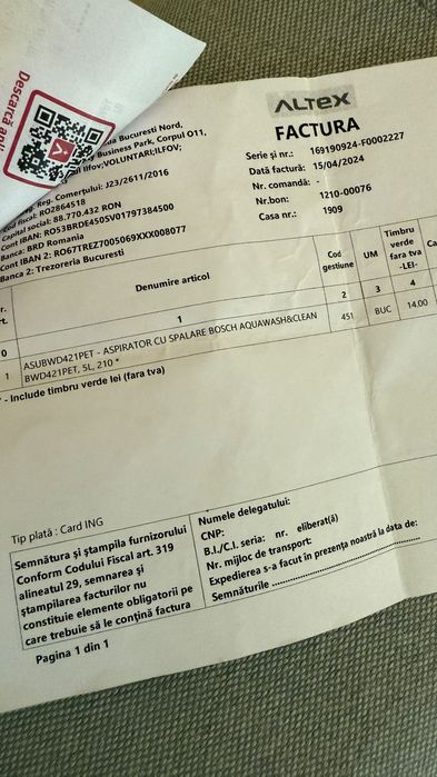 Aspirator cu spalare BOSCH AquaWash&Clean
BWD421PET, 5l, In garantie