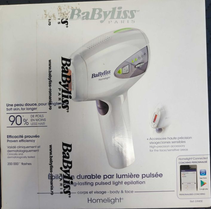 Epilator BaByliss IPL Homelight G945E, 200.00 impulsuri, 2 capete, Alb