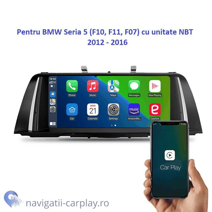 Ecran mare BMW seria 5 F10 F11 cu touchscreen, CarPlay și Android Auto