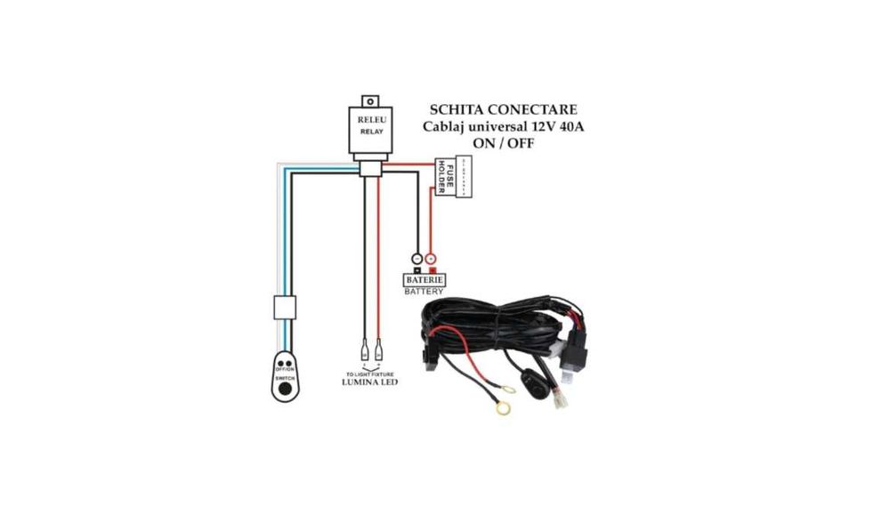 Cablu LED Bar Proiector cu Releu si Buton On/Off 300W 12V 40A Ledbar