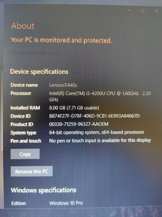 Лаптоп Lenovo thinkpad T440s