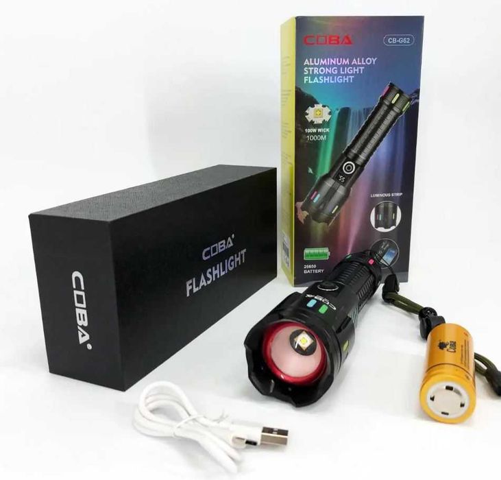 Алуминиев LED фенер COBA, USB Type-C, 5 режима на светене (CB-G62)