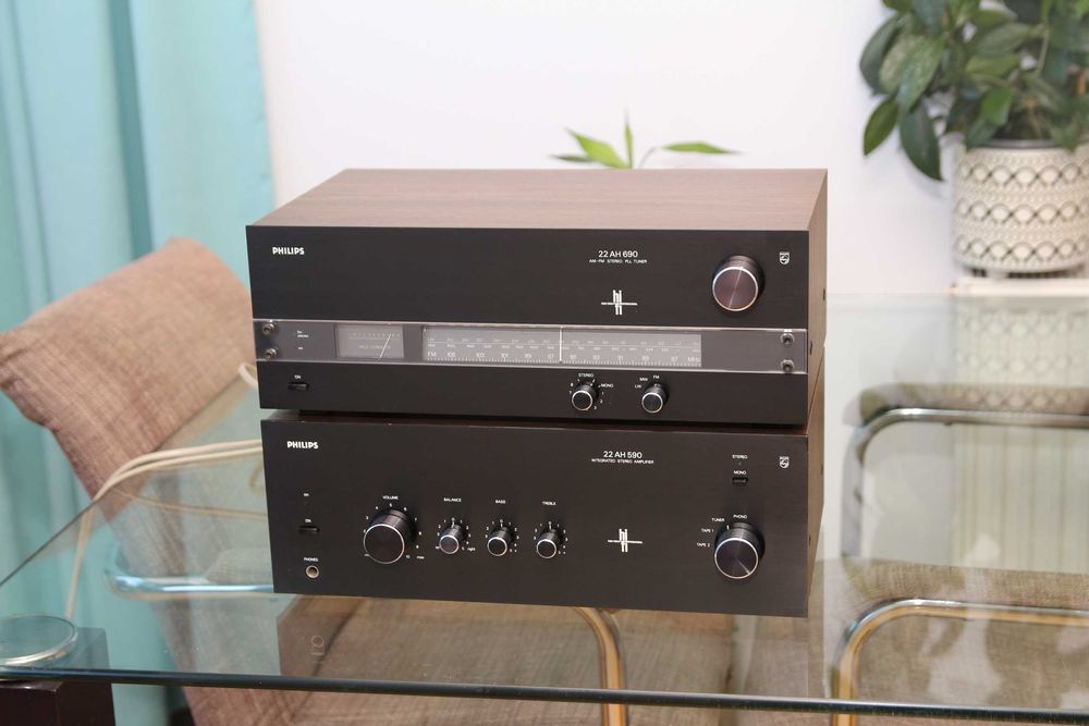 Amplificator Philips AH 590 si Radio Philips AH 690 cutii de lemn