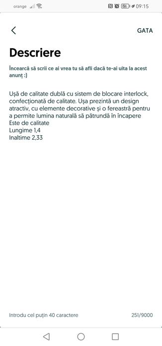Ușa dubla de întrare de calitate superioara 1,40 lungime