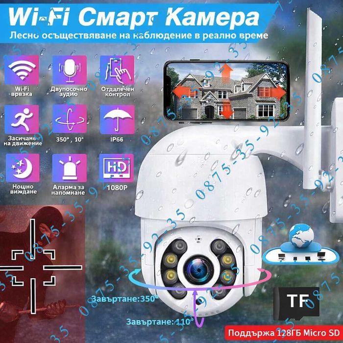 8MP Ultra HD Камера с ICSEE APP. WiFi и LAN свързване. Външна ВОДОУСТОЙЧИВА  Куполна въртяща се CAMERA. PTZ IP