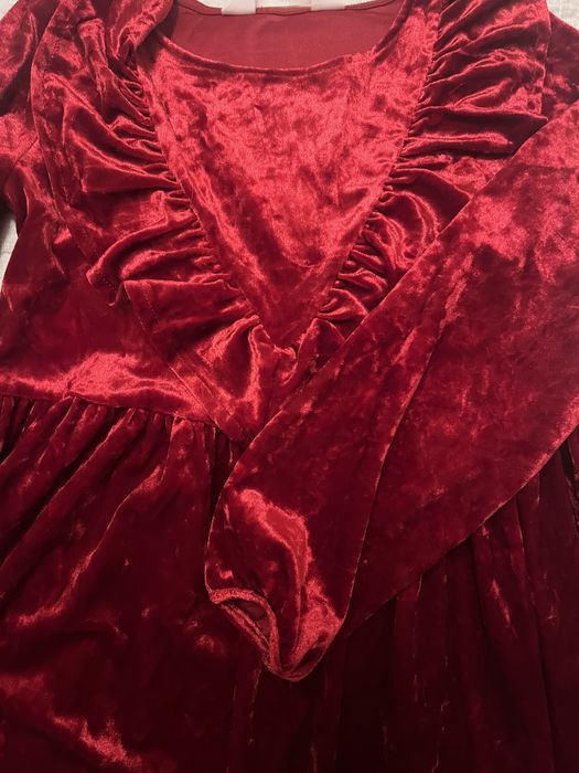 Rochie rosie din catifea pentru fete 11/128 cm