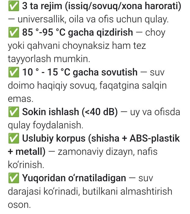 Suv kuller Welstars 3 xilrejimda ishlidi. Issiq sovuq hona harorati