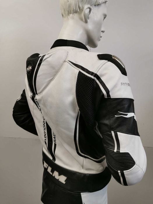 Costum moto piele FLM alb cu cocoașă mărime 50