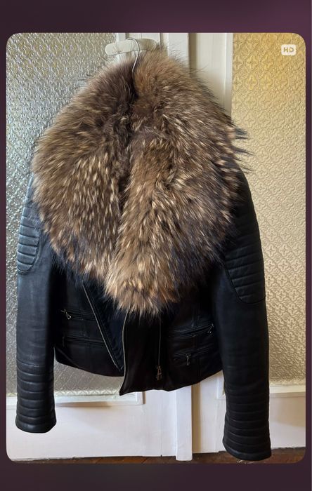 Кожено яке с естествен косъм яка