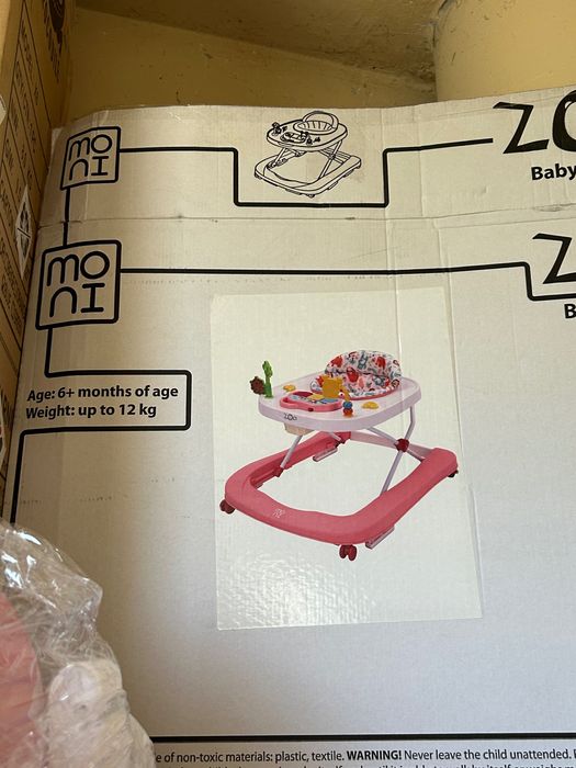 Проходилка Moni+Столче за хранене Lorelli Campanella - Розов с мечета