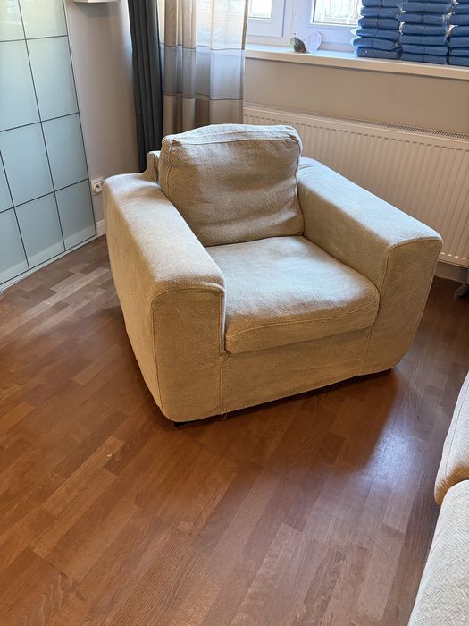 Canapea + fotoliu living crem / bej – set sufragerie – Dorobanți