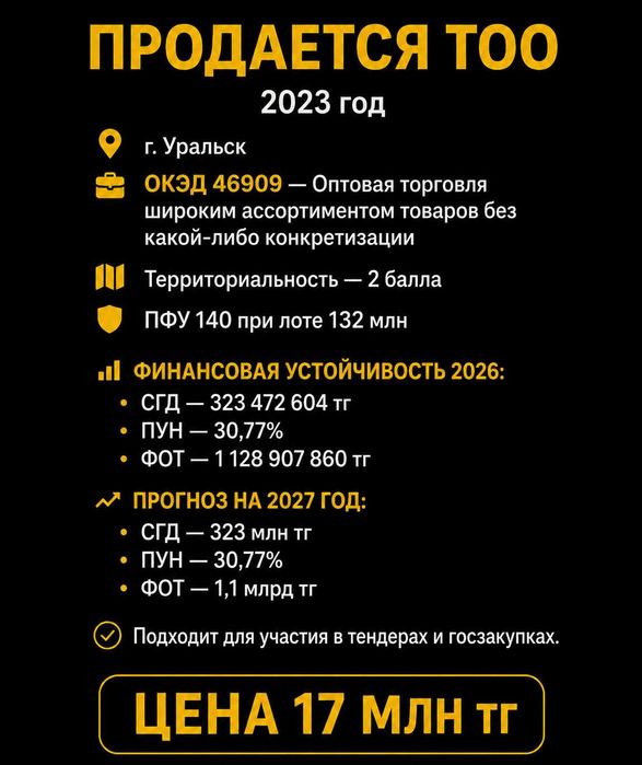 Продам ТОО с финансовой устойчивостью