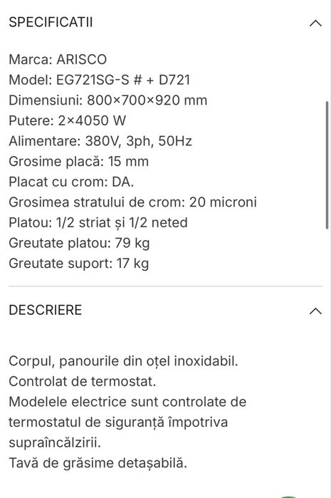 Plita electrica Frytop electric 800mm, platou mixt Arisco EG721SGS +D721