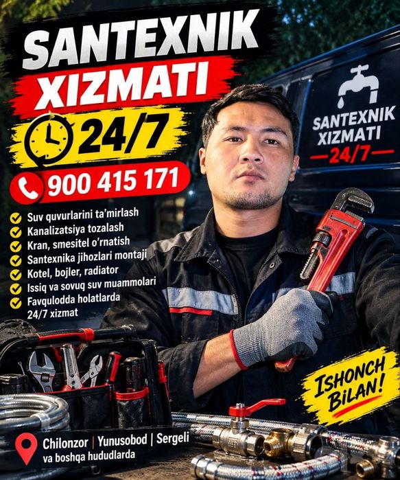 Santexnik xizmati 24/7 сантехник хизмати