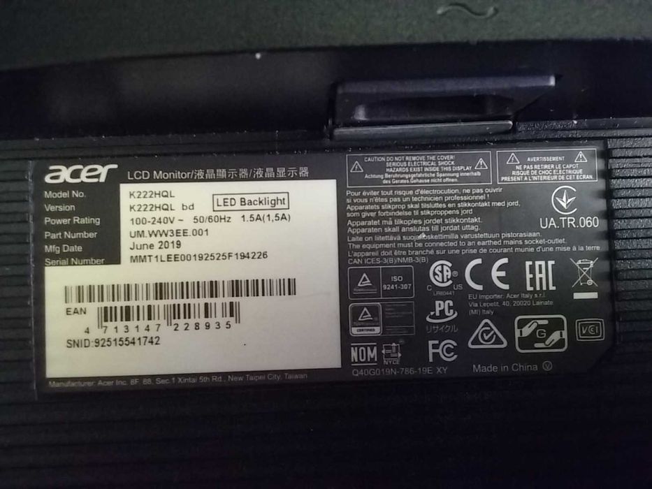monitor LED acer 21,5 ”
