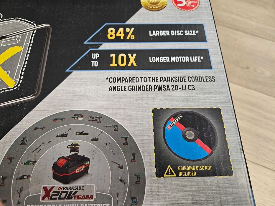 Нов ъглошлайф 230mm Parkside Performance за 2 батерии 40V