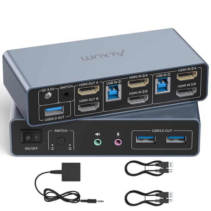 Alxum HDMI KVM Суич за 2 Монитора и 2 Компютъра (Нов)