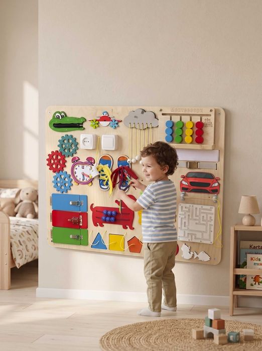 Bolalar uchun Rivojlantiruvchi Montessori Bizibord 90x70 sm