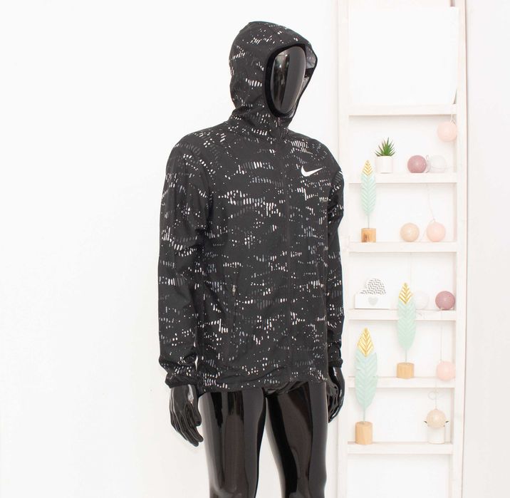 Nike оригинално мъжко яке черно с принт с качулка ветровка за бягане S