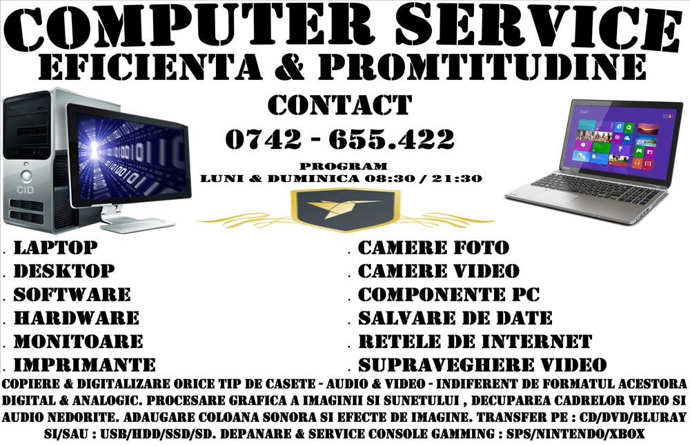 service laptop/desktop-pc/console-gamming/imprimante/video/foto/audio