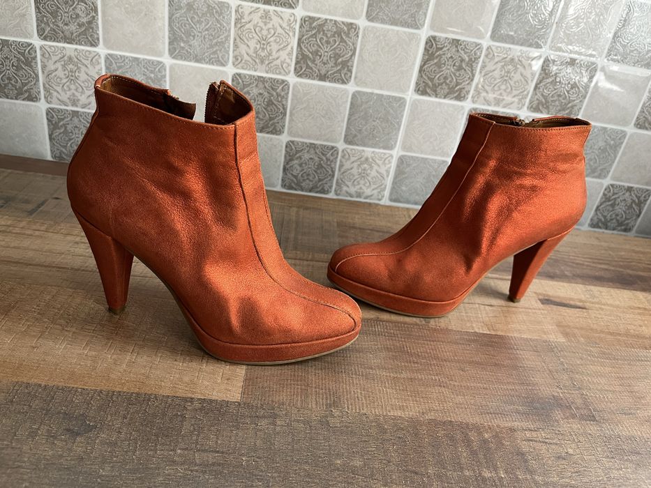 Botine din piele moale, coniac-portocalii, cu platforma