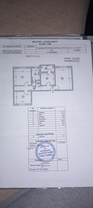 Apartament 3cam, 62mp,inel.1