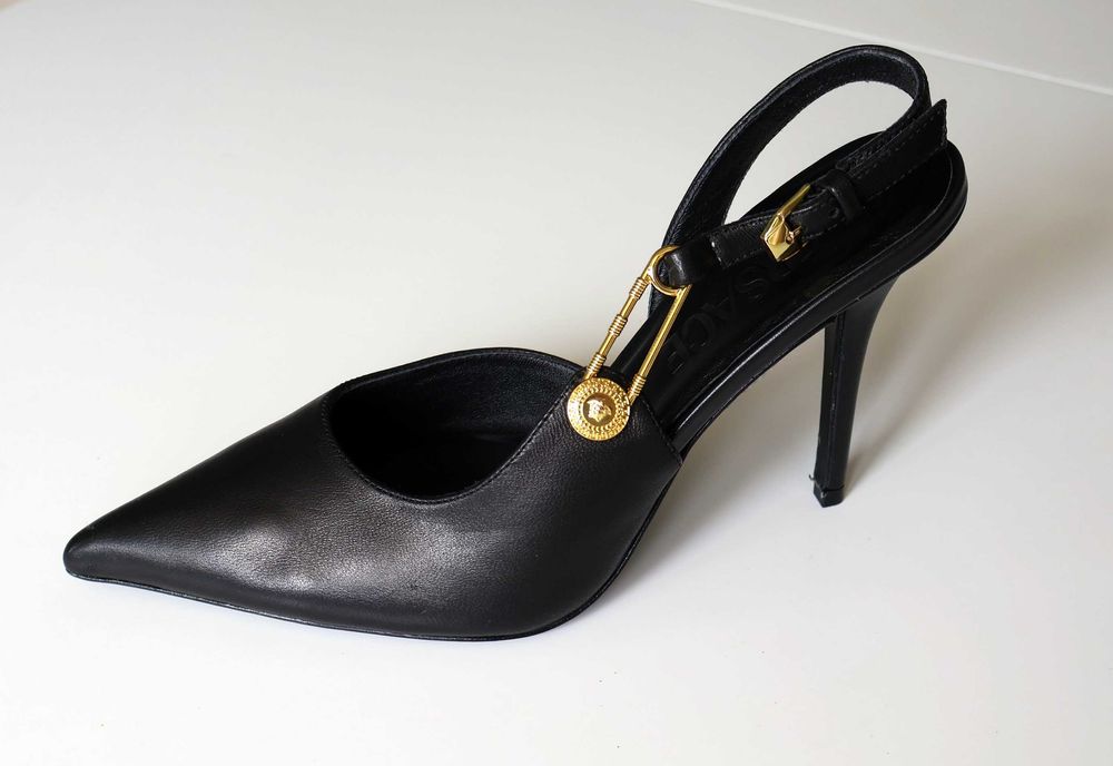 Versace черни кожени дамски обувки на ток, Размер 38.5