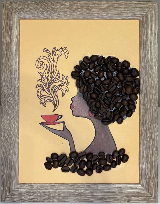 Три ръчно изработена картина с камъчета / зърна от кафе