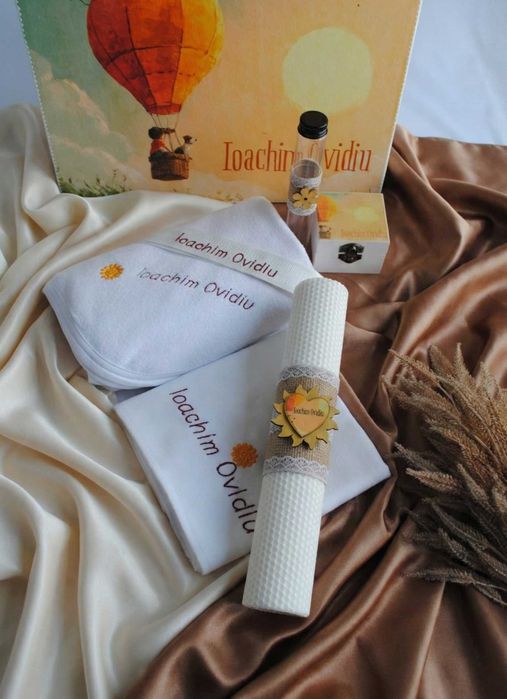 Trusou botez baiat personalizat - Set complet cu cutie din lemn Lovia