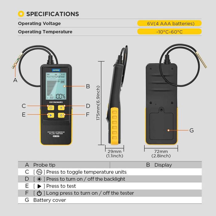Tестер за хидравлична течност в сервоуправление - Autool AS507