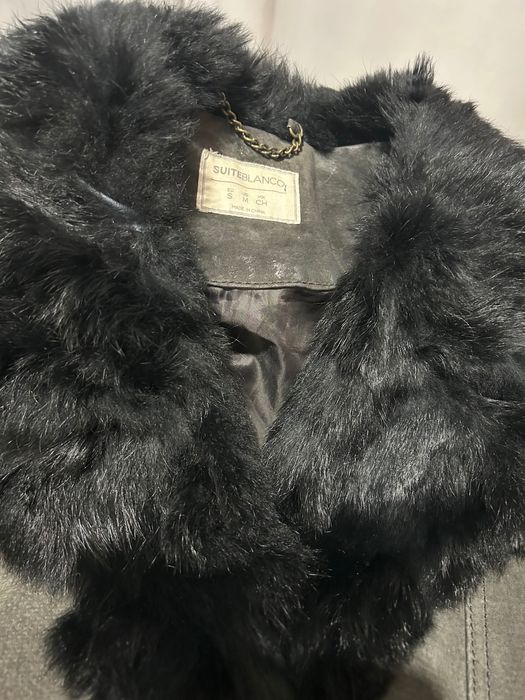 Geaca din piele naturala cu blana de iepure la guler