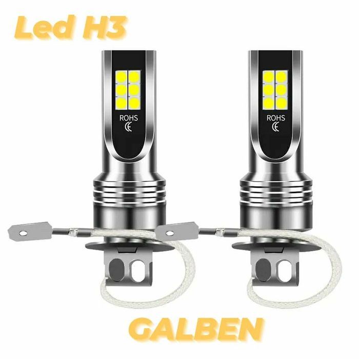 Set Două Becuri Led H1,H3,H7,H9,H11,H16,HB3,HB4 Lumină Galbenă 3000K