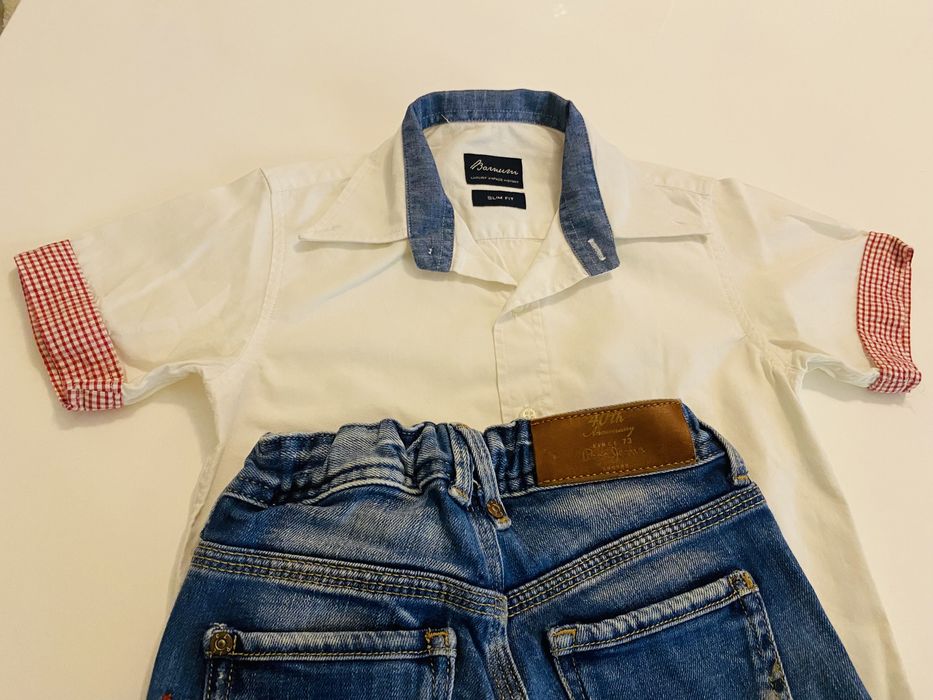 Camasa casual alba si blugi, baieti, 4 ani