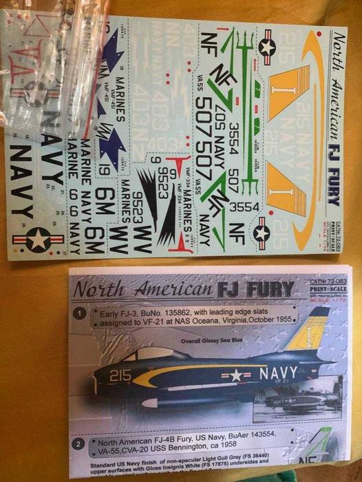 Декаль для сборной модели самолета FJ Fury (1/72, Print Scale)