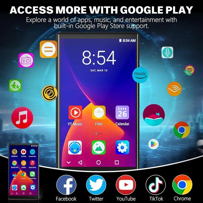 MP3 плейър с Bluetooth и WiFi, 4-инчов сензорен MP4 MP3 плейър