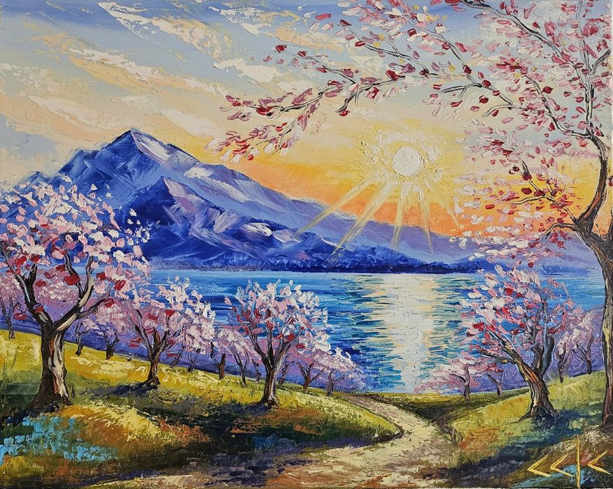 "Слънчева импресия" Картина 40х50 см, Маслена живопис с шпакла