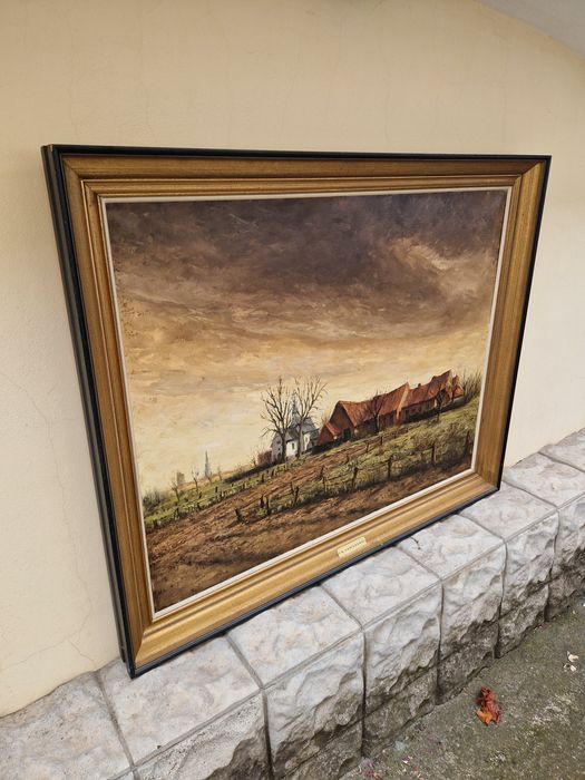 Уникална огромна антикварна майсторска авторска картина масло платно