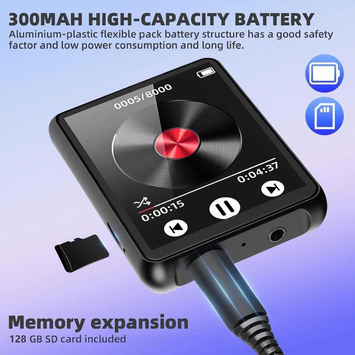 Cetoon 128GB MP3 плейър с Bluetooth, преносим цифров музикален, черен