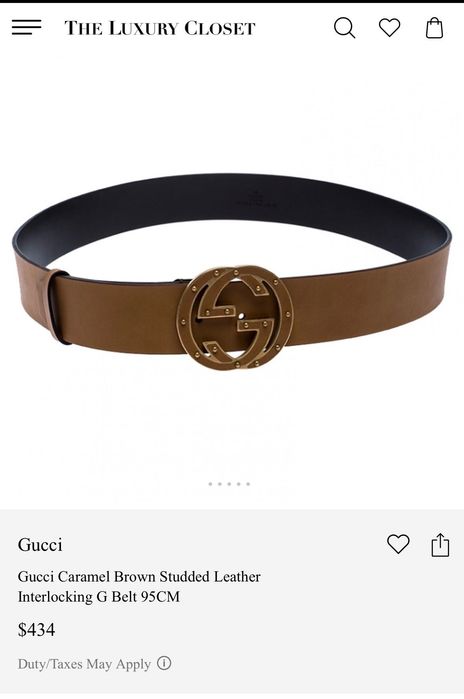 Gucci Caramel Brown Studded Leather Interlocking G Belt оригинален колан