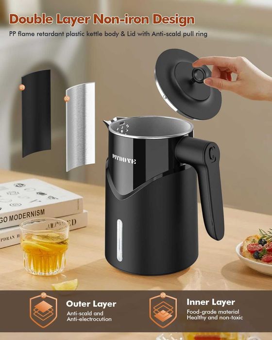 Кана от неръждаема стомана 2200W бързо загряваща, 100% без BPA, 1.7L