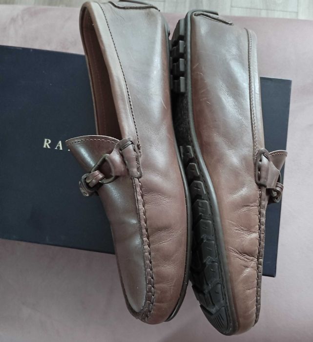 Ralph Lauren Mocasini barbati, din piele de vițel maro cu aspect cerat, nr. 42