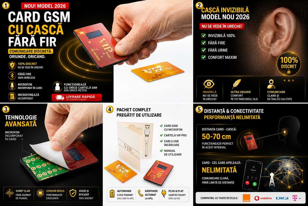 Casca de copiat invizibila tip Card GSM - Microfon in card, fara fire