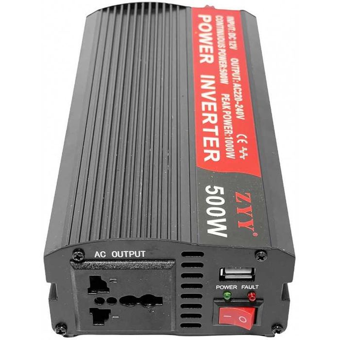 Invertor de tensiune, 12V → 220V - 500W + 5V/2A, 4xUSB