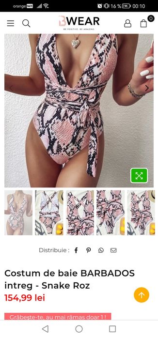 Costum de baie întreg, decupat la spate, nou, transport inclus