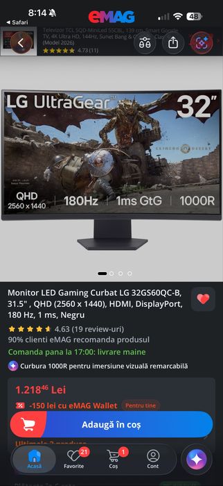 Vand monitor 2K LG Ultragear 32’’