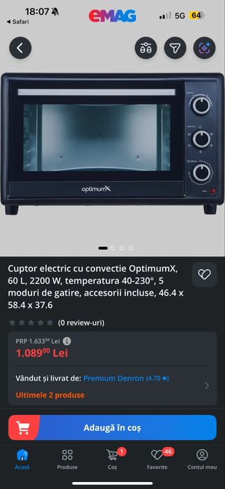 Cuptor electric cu convectie OptimumX, 60 L